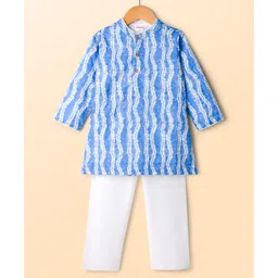 Babyhug Woven Full Sleeves Kurta Pajama Set with Hakkoba Embroidery & Sequin Detailing - Blue-picture-23