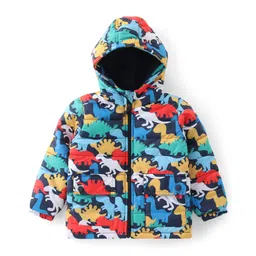 Babyhug Woven Full Sleeves Padded Hooded Jacket With Dino Print- Multicolor-picture-39