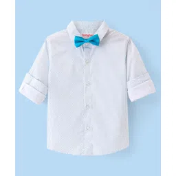 Babyhug Woven Full Sleeves Party Shirt with Bow & Polka Dots Print - White & Light Blue-picture-13