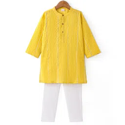 Babyhug Woven  Full Sleeves Pintucked Kurta with Gotta Patti Emblishment & Pyjama Set- Yellow-picture-25