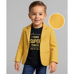 Babyhug Woven Full Sleeves Solid Blazer With Printed T-Shirt - Mustard & Black-picture-12