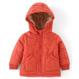 Babyhug Woven Full Sleeves Solid Color Hoodie - Orange-picture-34