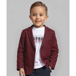Babyhug Woven Full Sleeves Solid Colour Blazer & Text Printed T-Shirt - Maroon-picture-28