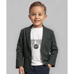 Babyhug Woven Full Sleeves Solid Colour Blazer & Text Printed T-Shirt - Olive Green-picture-31