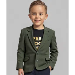 Babyhug Woven Full Sleeves Solid Colour Blazer with Foil Text Printed T-Shirt - Black & Green-picture-18