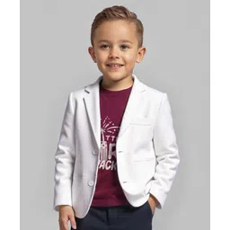 Babyhug Woven Full Sleeves Solid Colour Blazer with Printed T-Shirt - White & Maroon-picture-11