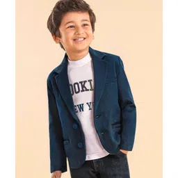 Babyhug Woven Full Sleeves Solid Colour Blazer with Text Printed T-Shirt - Navy Blue-picture-14