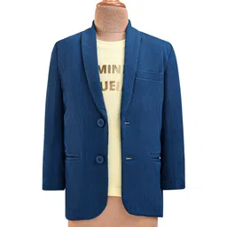 Babyhug Woven Full Sleeves Solid Colour Blazer With Text Printed T-Shirt -Teal Blue-picture-13