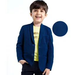 Babyhug Woven Full Sleeves Solid Colour Blazer With Text Printed T-Shirt - Teal Blue-picture-15