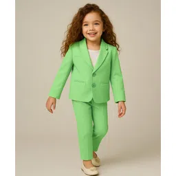 Babyhug Woven Full Sleeves Solid Colour Blazer with Top & Trouser Set - Light Green-picture-21
