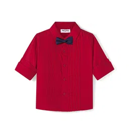Babyhug Woven Full Sleeves Solid Colour Party Shirt With Bow & Pintuck Detailing - Red-picture-11