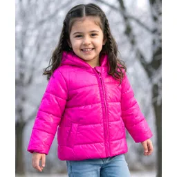 Babyhug Woven Full Sleeves Solid Hooded Padded Jacket - Dark Pink-picture-24