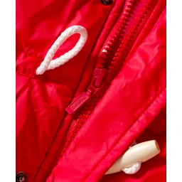 Babyhug Woven Full Sleeves Solid Hooded Padded Jacket - Red image 4