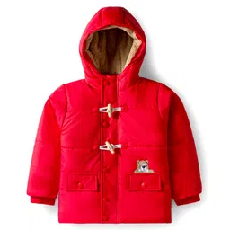Babyhug Woven Full Sleeves Solid Hooded Padded Jacket - Red image 1