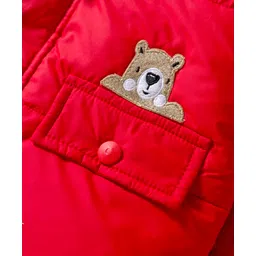 Babyhug Woven Full Sleeves Solid Hooded Padded Jacket - Red image 3