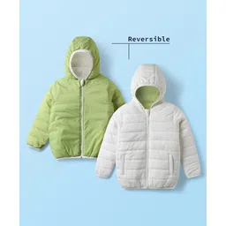 Babyhug Woven Full Sleeves Solid Hooded Padded Reversible Jacket - Light Green & White-picture-38