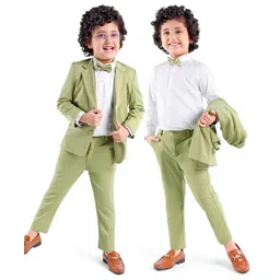 Babyhug Woven Full Sleeves Stretch Fit Party Suit With Bow - Green & White-picture-10