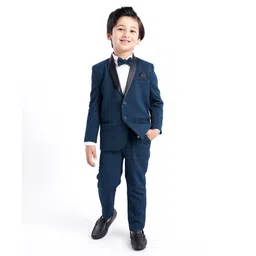 Babyhug Woven Full Sleeves Stretch Fit Party Suit With Bow - Navy Blue-picture-23