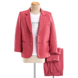 Babyhug Woven Full Sleeves Stretch Party Suit & T-Shirt with Text Print - White & Salmon Pink-picture-17