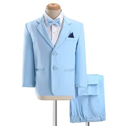 Babyhug Woven Full Sleeves Stretch Party Suit With Bow - Sky Blue-picture-19