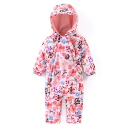 Babyhug Woven Full Sleeves Winter Wear Hooded Romper with Floral Print - Multicolour-picture-13