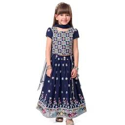 Babyhug Woven Half Sleeves Choli Lehenga & Dupatta Set With Sequin Embroidery & Tassel Detailing - Navy Blue-picture-38