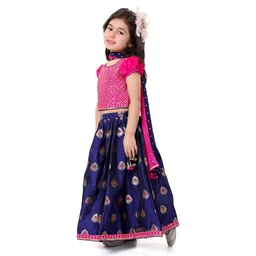 Babyhug Woven Half Sleeves Sequined Embroidered Choli Lehenga Set with Dupatta  - Navy Blue & Pink image 2