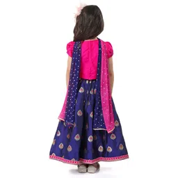 Babyhug Woven Half Sleeves Sequined Embroidered Choli Lehenga Set with Dupatta  - Navy Blue & Pink image 3