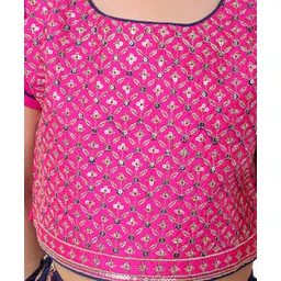 Babyhug Woven Half Sleeves Sequined Embroidered Choli Lehenga Set with Dupatta  - Navy Blue & Pink image 4