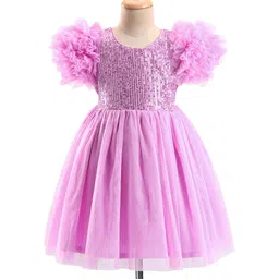 Babyhug Woven Half Sleeves Sequinned Party Frock -Lavender-picture-18