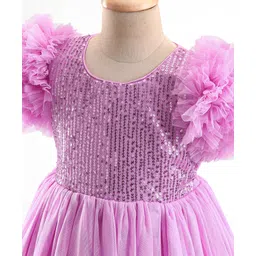 Babyhug Woven Half Sleeves Sequinned Party Frock -Lavender image 4