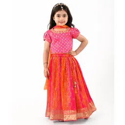 Babyhug Woven Short Sleeves Embroidered Choli with Brocade Lehenga & Dupatta Set - Fuschia-picture-29