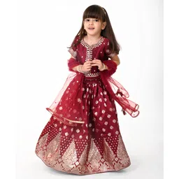 Babyhug Woven Short Sleeves Embroidered Choli With Lehenga & Dupatta Set -   Maroon-picture-25