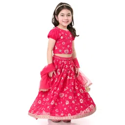 Babyhug Woven Short Sleeves Georgette Sequin Embroidered Choli Lehenga & Dupatta Set - Hot Pink-picture-23