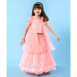 Babyhug Woven Singlet Choli With Sequenced Embroidered Lehenga & Short Sleeves Shrug - Hot Pink-picture-24