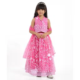 Babyhug Woven Sleeveless Choli And Lehenga Set With Dupatta And Floral Embroidery Sequins Work - Pink-image-11