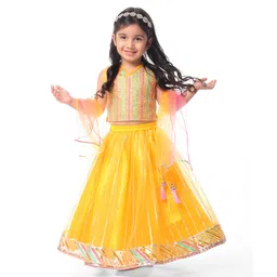 Babyhug Woven Sleeveless Choli Lehenga Set And Dupatta With Net Embroidery & Lace Detailing - Yellow-image-15