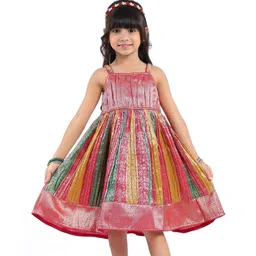 Babyhug Woven Sleeveless Ethnic Dress With Brocade Design - Fuschia-picture-15