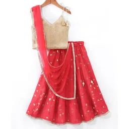 Babyhug Woven Sleeveless Sequenced Choli With Embroidered Lehenga And Dupatta - Red-image-8