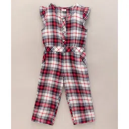 Babyhug Yarndyed Sleeveless Jumpsuit Checks - Red-picture-16