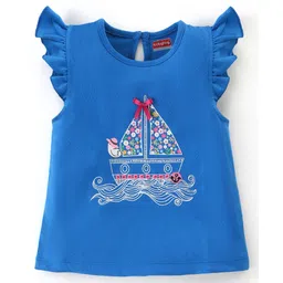 Bayhug Cotton Half Sleeves Tee With Boat Graphics- Navy Blue-image-0