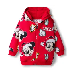 Babyhug Disney 100% Cotton Drop Shoulder Front Open Hooded Full Sleeves Sweatjacket With Mickey Mouse Print - Red-picture-16