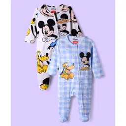 Babyhug Disney 100% Cotton Full Sleeves Footed Sleepsuit With Mickey & Friends Graphic Pack Of 2 - Multi Colour-picture-28