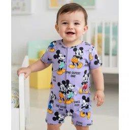 Babyhug Disney 100% Cotton Half Sleeves Romper With Mickey Mouse Graphics - Purple-picture-28