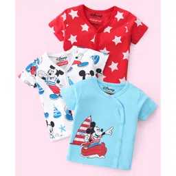 Babyhug Disney 100% Cotton Interlock Knit Half Sleeves Front Open Jhablas Mickey Mouse Print Pack of 3 - Multicolor-picture-21
