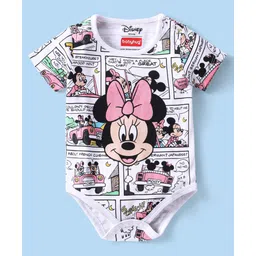 Babyhug Disney 100% Cotton Knit Half Sleeves Onesie with Minnie Mouse Print - White-picture-25