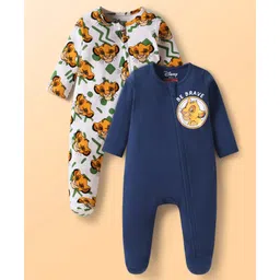 babyhug disney Babyhug Dinsey Interlock Full Sleeves Footed Sleepsuit With Simba Graphic Pack Of 2 - Navy Blue & White-picture-13