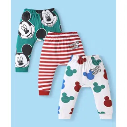 babyhug disney Babyhug DisneyInterlock Knit Full Length Diaper Leggings With Mickey Mouse Graphics Pack of 3 - Green Red & White-picture-21
