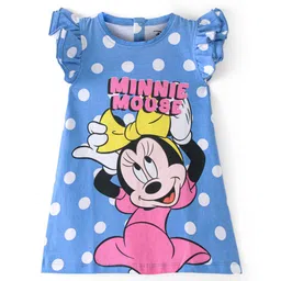 Babyhug Disney Cotton Knit Frill Sleeves Nighty With Minnie Mouse Graphics - Multicolor-picture-14