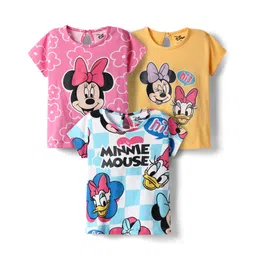 Babyhug Disney Cotton Knit Half Sleeves T-Shirts With Minnie Mouse & Friends Graphic Pack Of 3 - Pink Yellow & Light Blue-picture-28